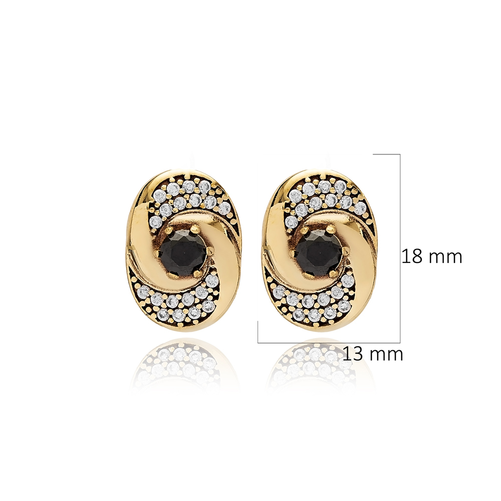 Black CZ Round Design Authentic Earrings