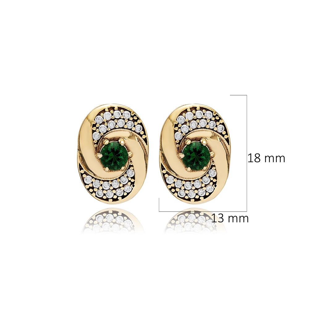 Emerald CZ Round Design Authentic Earrings