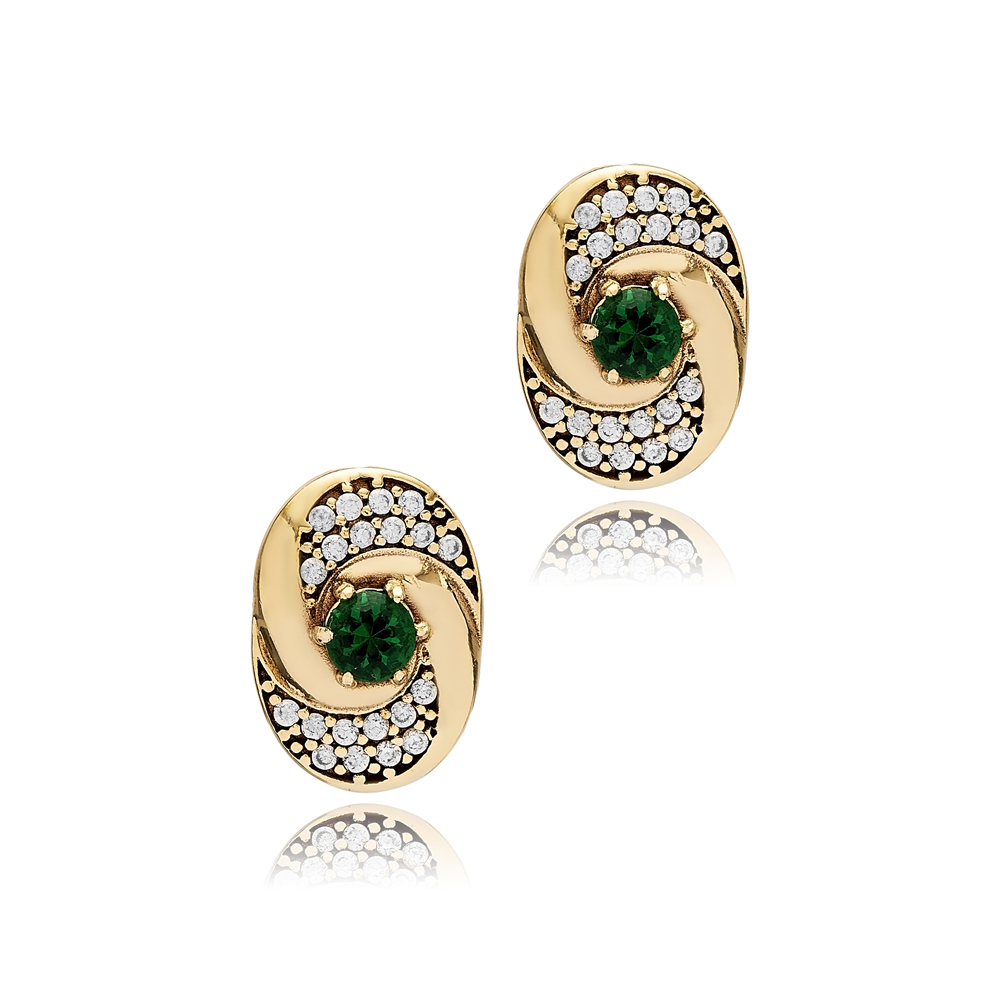 Emerald CZ Round Design Authentic Earrings
