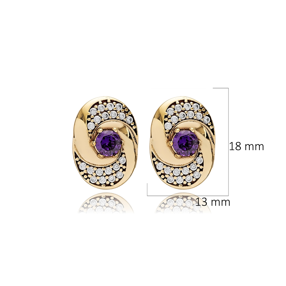 Amethyst CZ Round Design Authentic Earrings