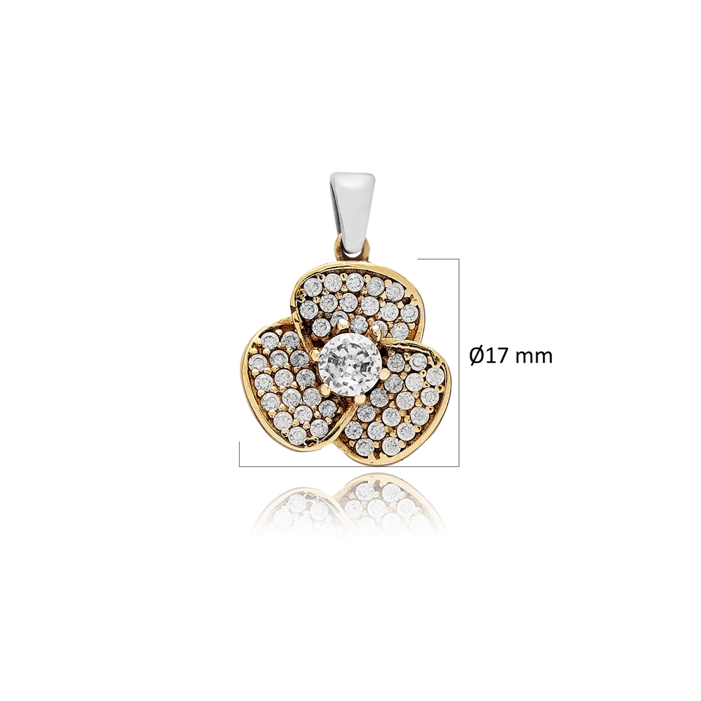 White CZ Flower Design Authentic Pendant