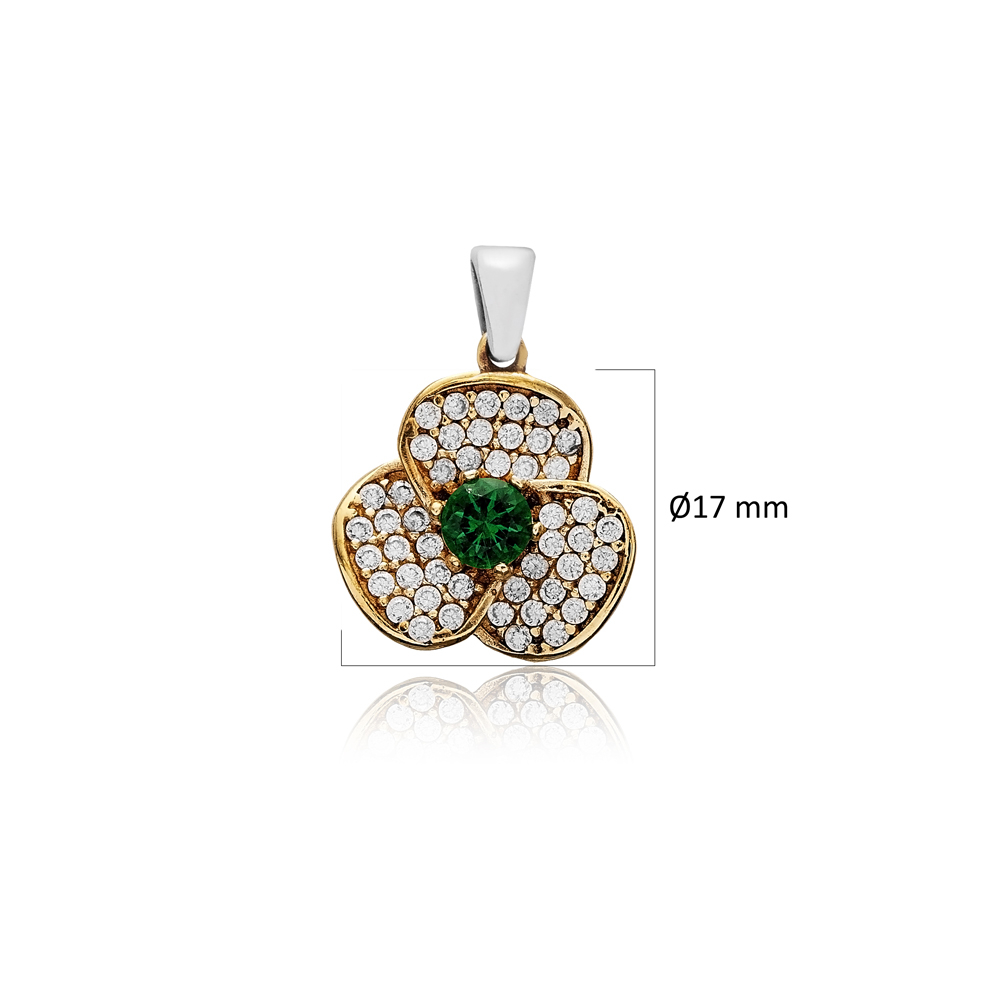 Emerald CZ Flower Design Authentic Pendant