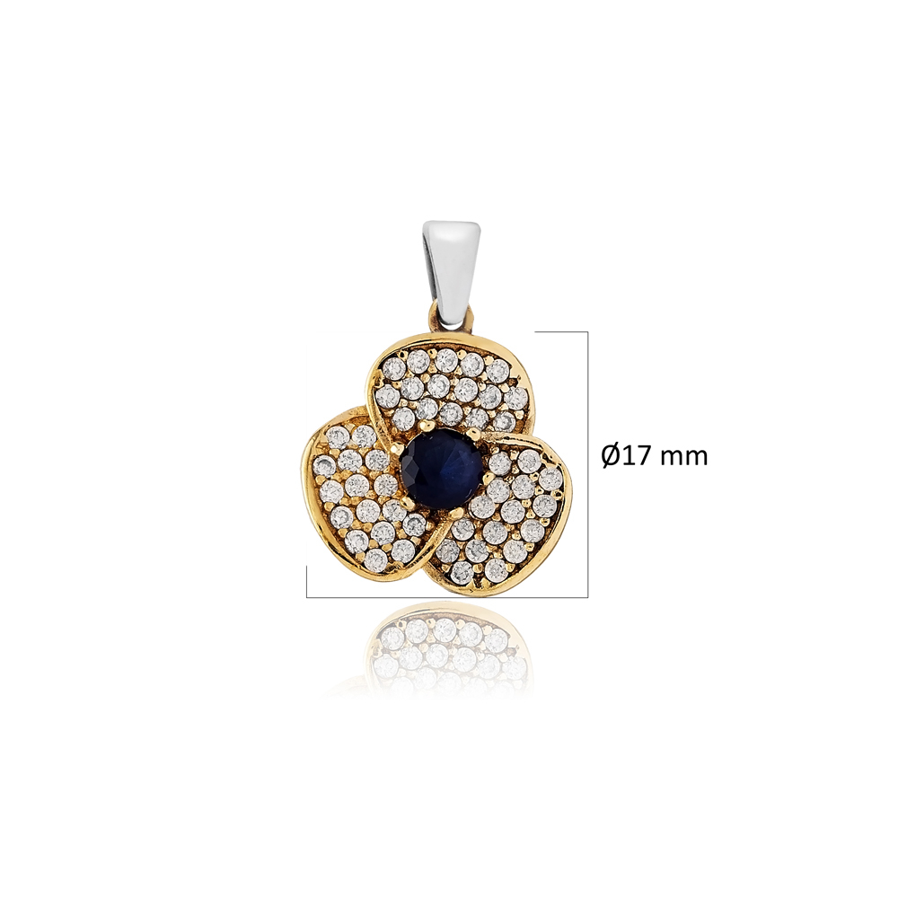 Sapphire CZ Flower Design Authentic Pendant