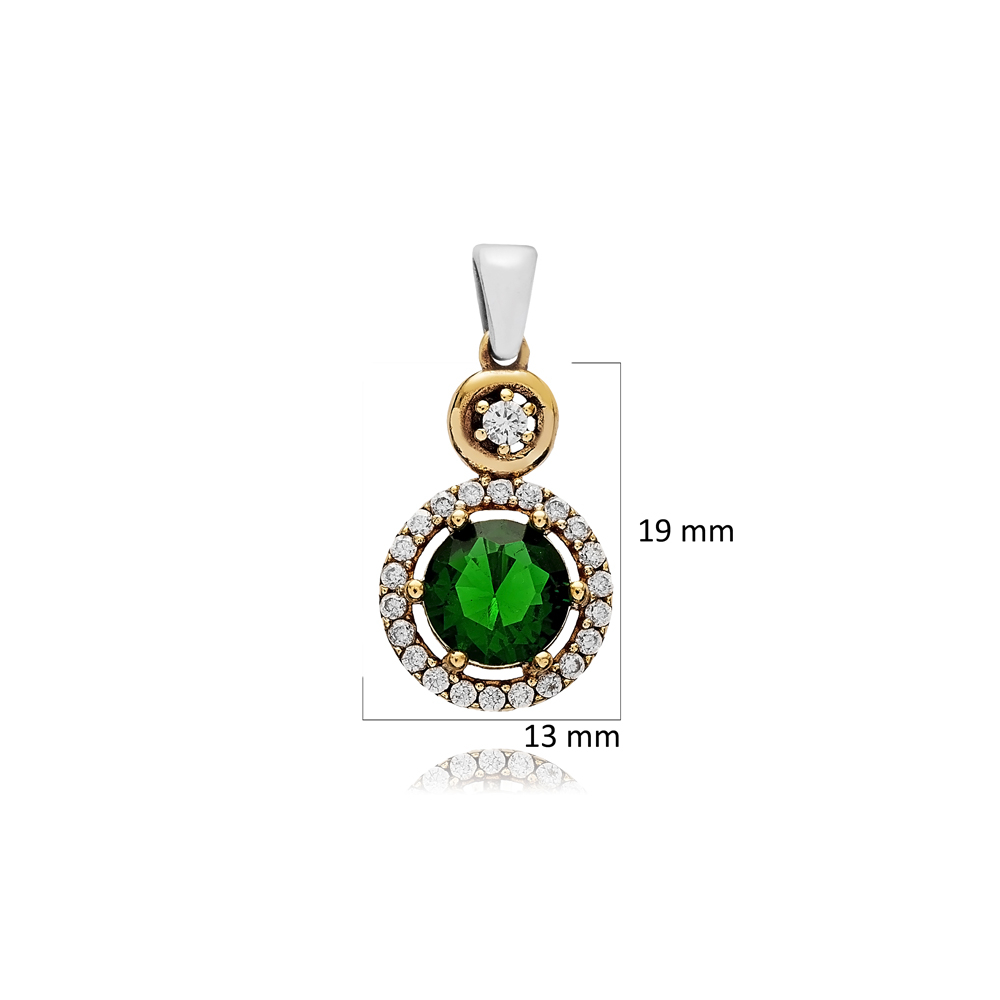 Emerald  Cz Round Shape Authentic Pendant