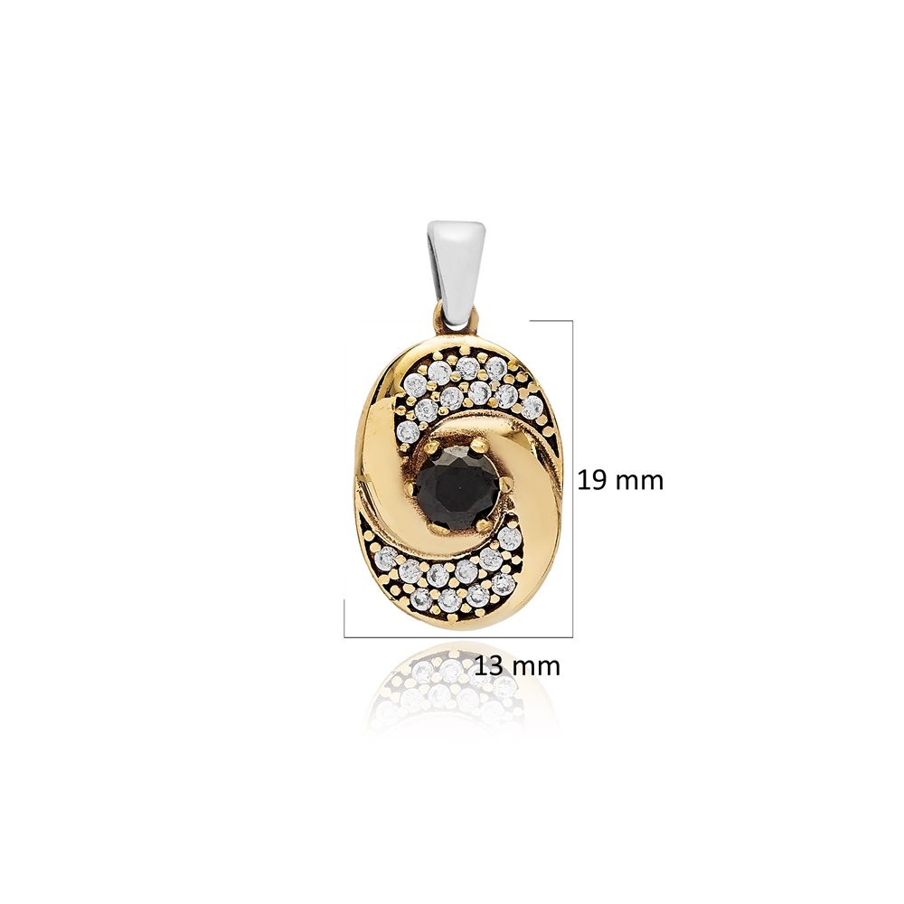 Black CZ Round Design Authentic Pendant
