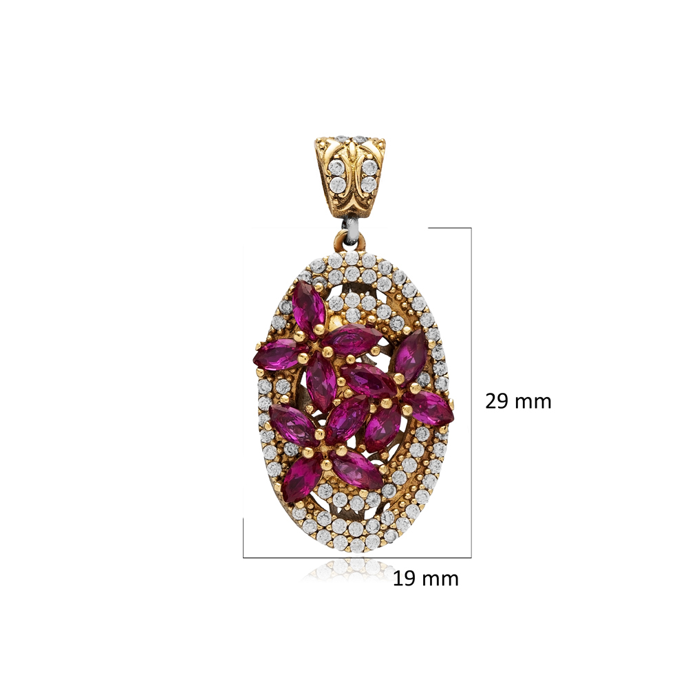 Ruby CZ Oval Turkish Authentic Pendant