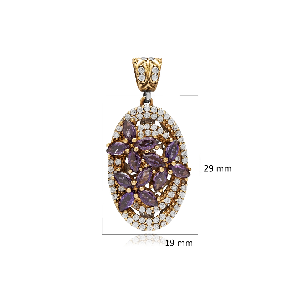 Amethyst CZ Oval Turkish Authentic Pendant