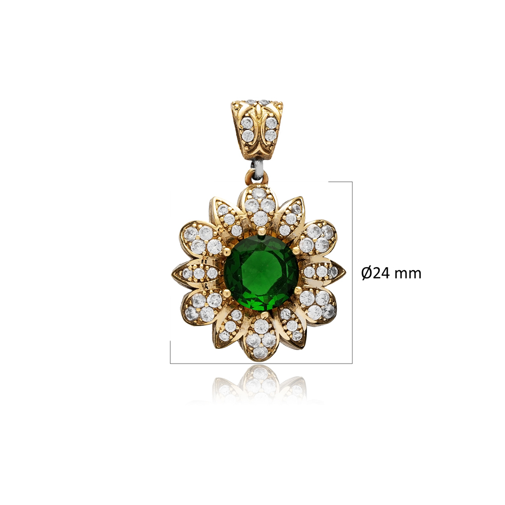 Flower Emerald CZ Turkish Authentic Pendant