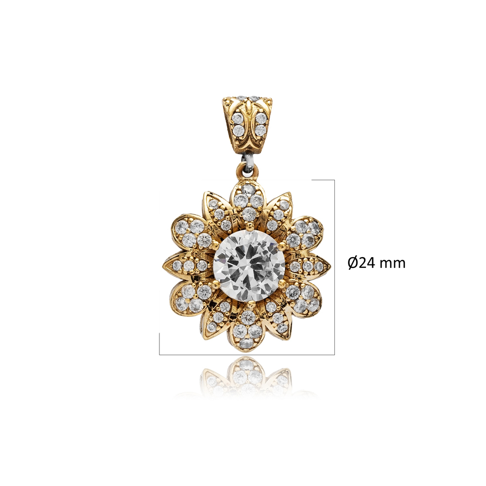 Flower Clear CZ Turkish Authentic Pendant
