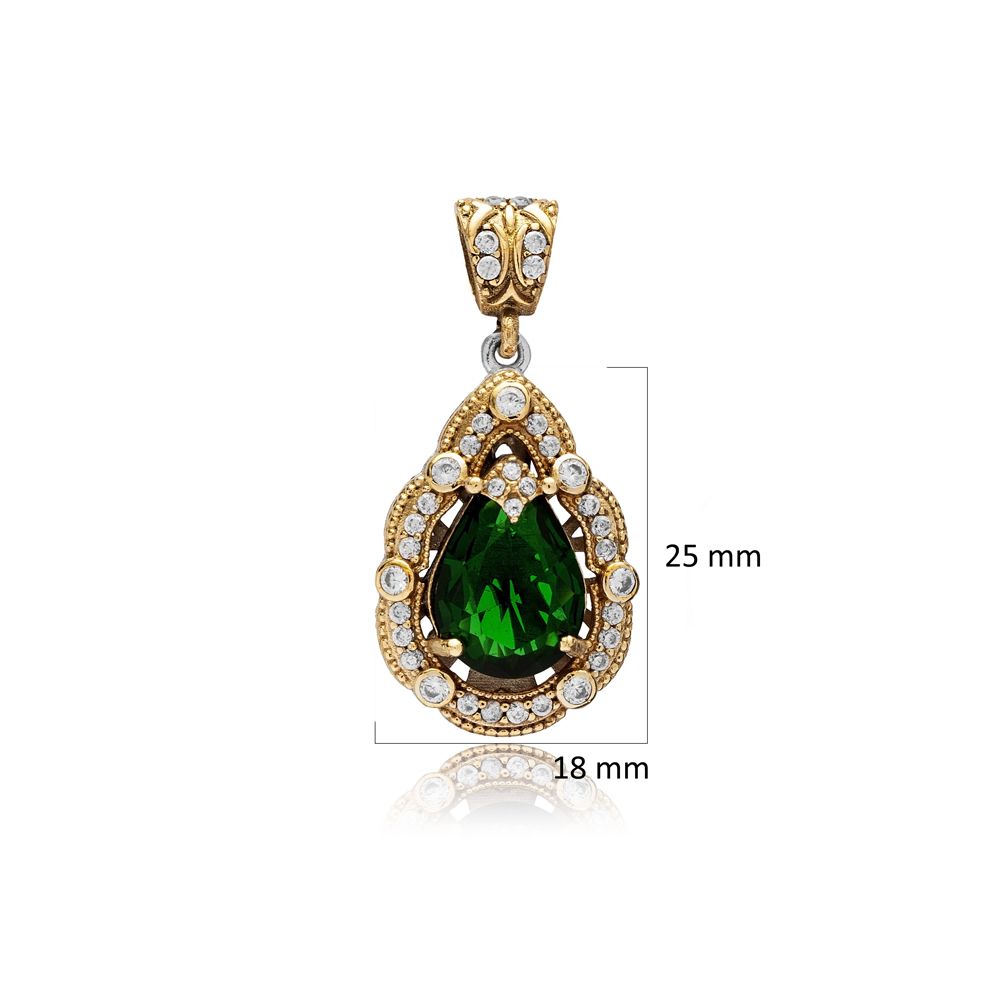 Emerald CZ Pear Shape Authentic Pendant