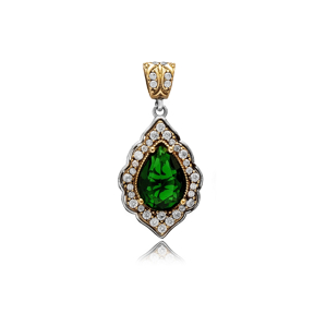 Emerald CZ Pear Design Authentic Pendant
