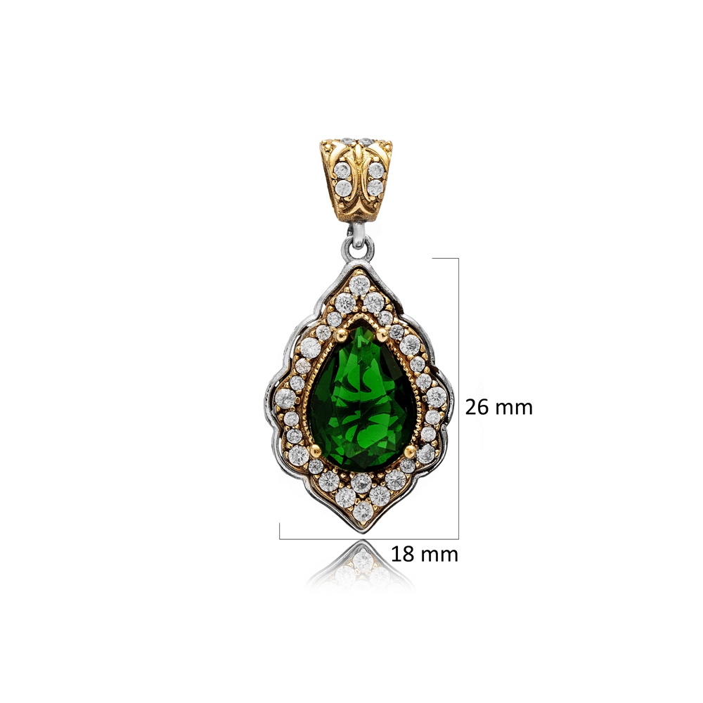 Emerald CZ Pear Design Authentic Pendant
