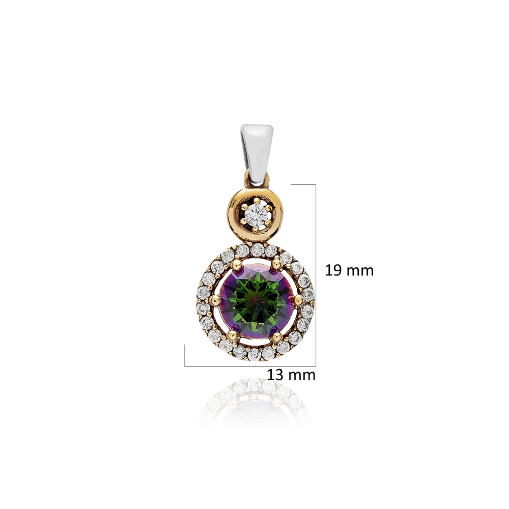 Mystic Topaz CZ Round Design Authentic Pendant