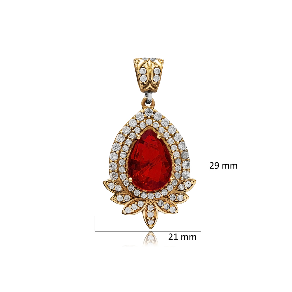 Garnet CZ Round Design Authentic Pendant