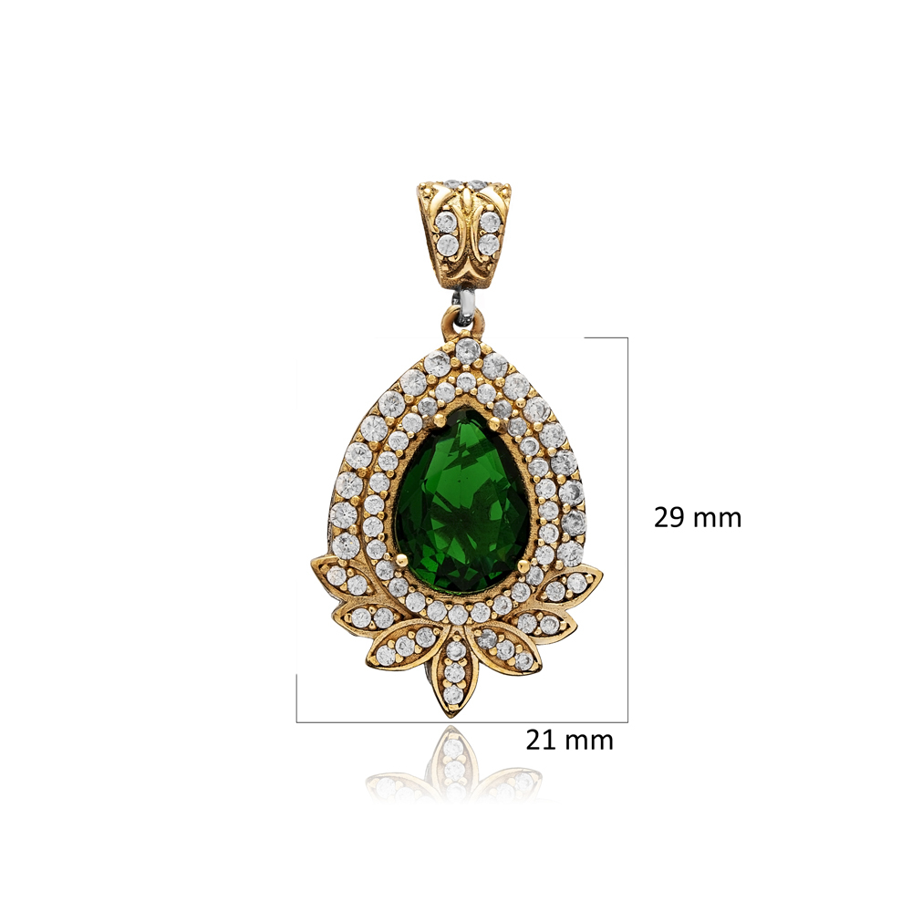 Emerald CZ Round Design Authentic Pendant