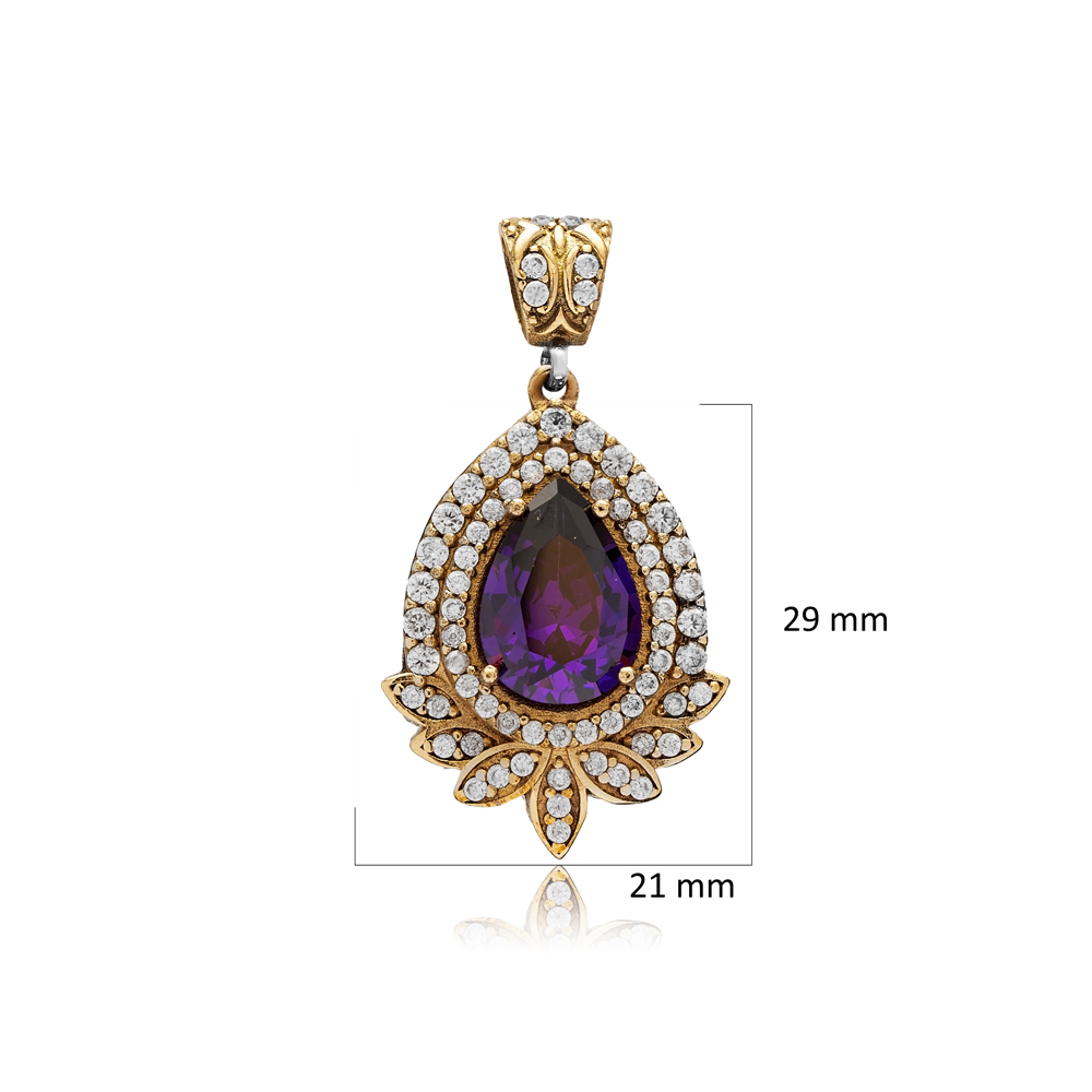 Amethyst CZ Round Design Authentic Pendant