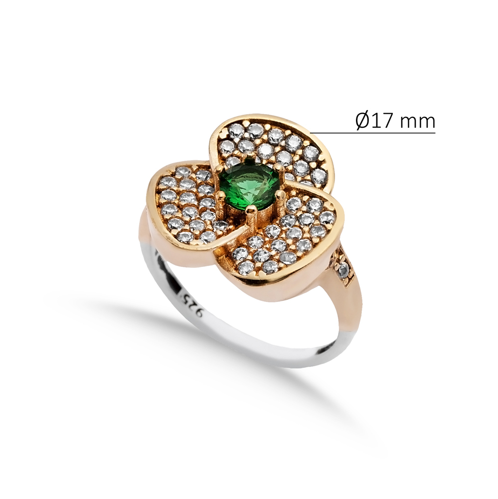 Emerald CZ Flower Ottoman Silver Authentic Ring