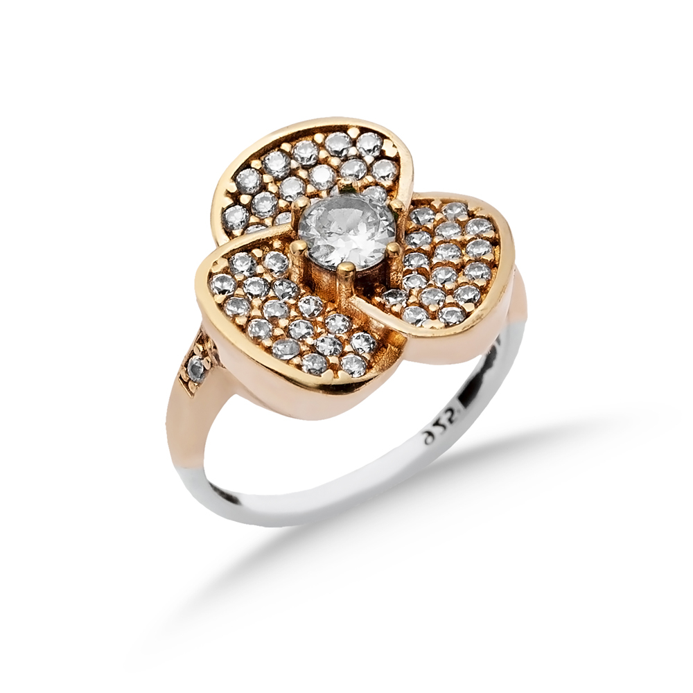 Clear CZ Flower Ottoman Silver Authentic Ring