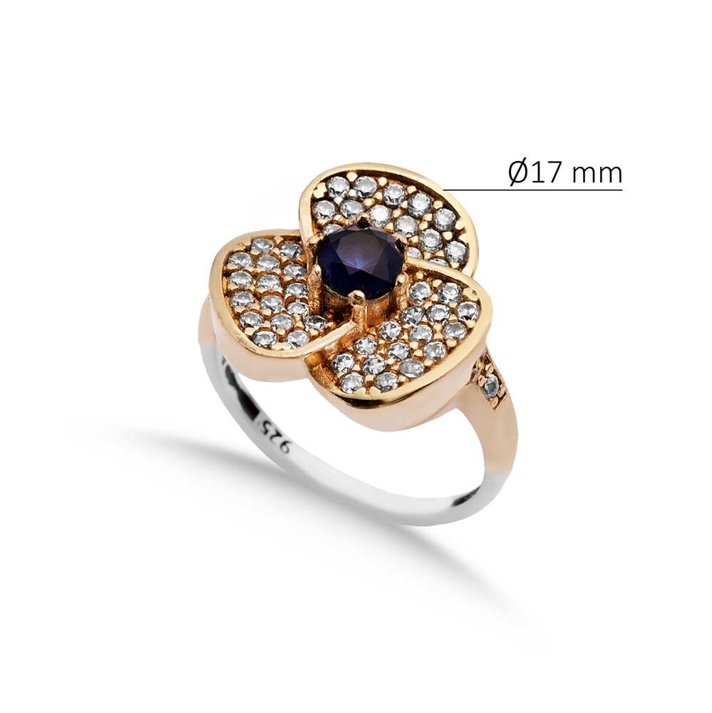 Sapphire CZ Flower Ottoman Silver Authentic Ring