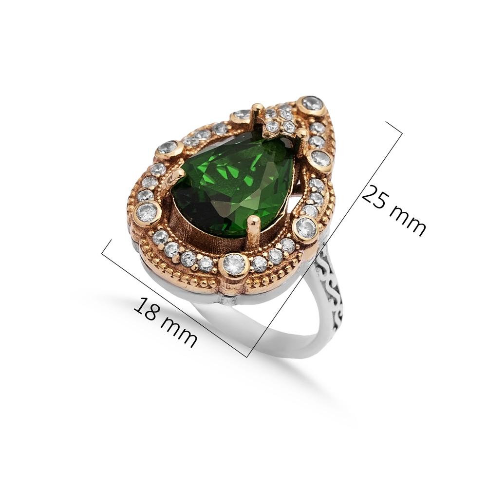Emerald CZ Pear Ottoman Authentic Ring