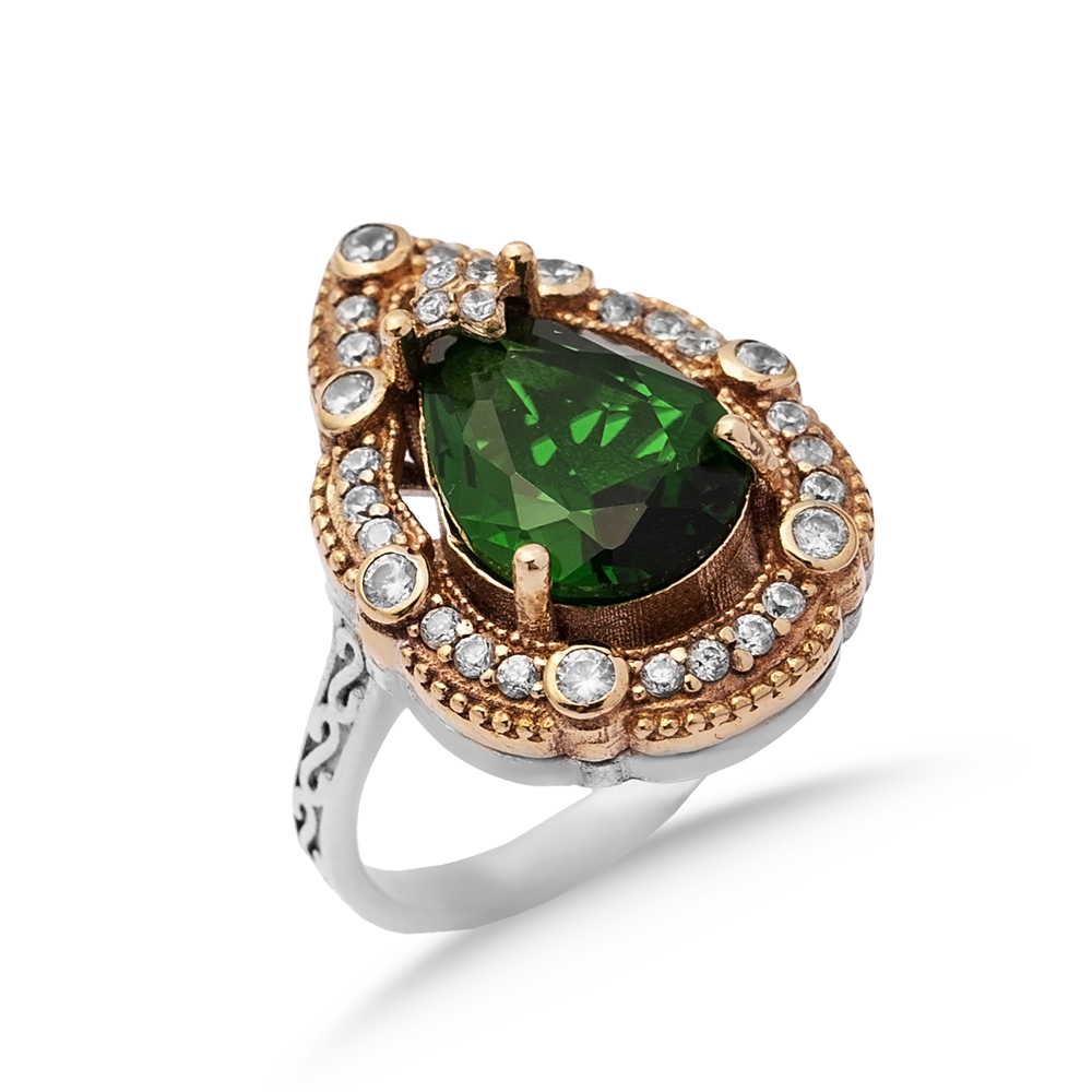 Emerald CZ Pear Ottoman Authentic Ring
