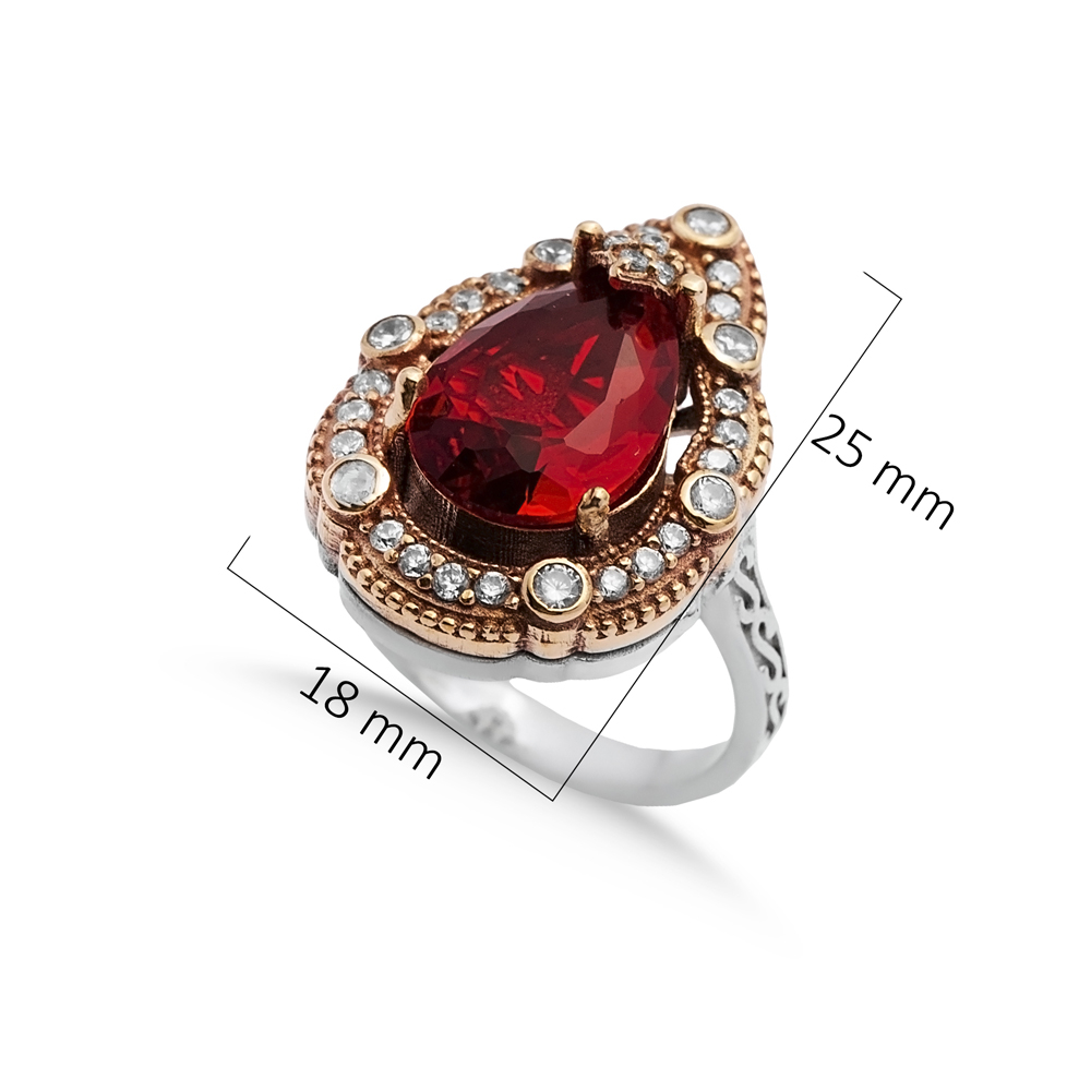 Garnet CZ Pear Ottoman Authentic Ring