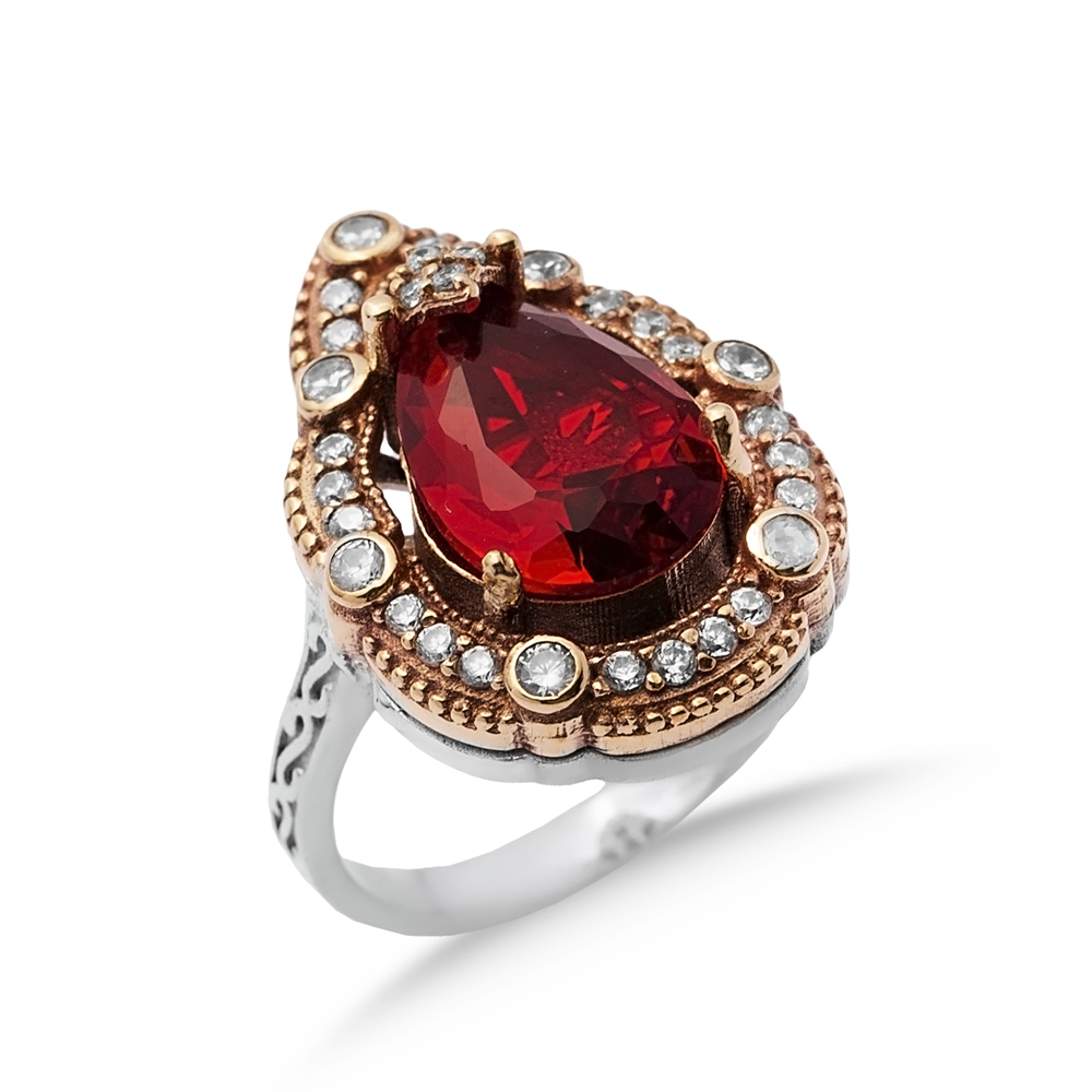 Garnet CZ Pear Ottoman Authentic Ring