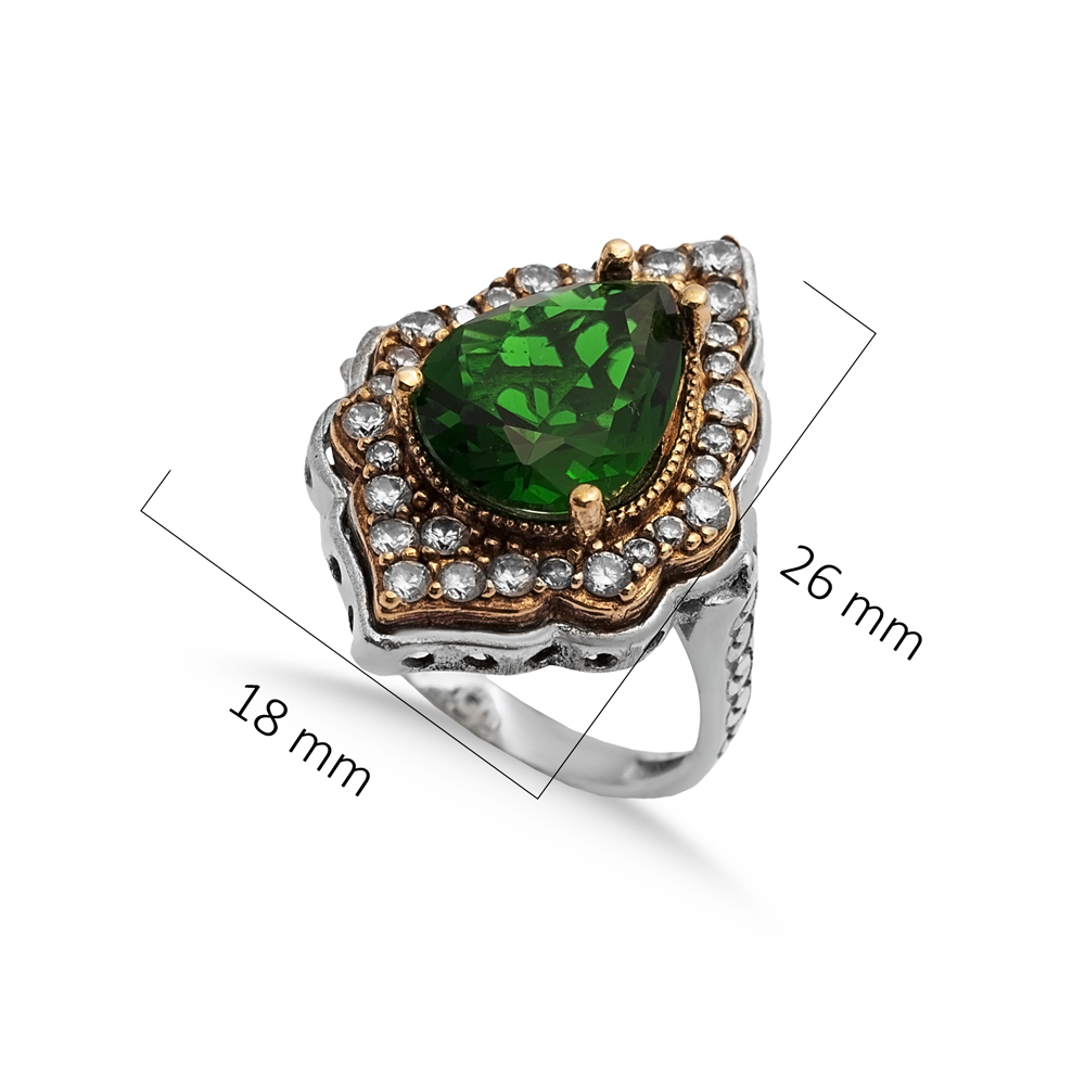 Pear Emerald CZ Silver Ottoman Authentic Ring