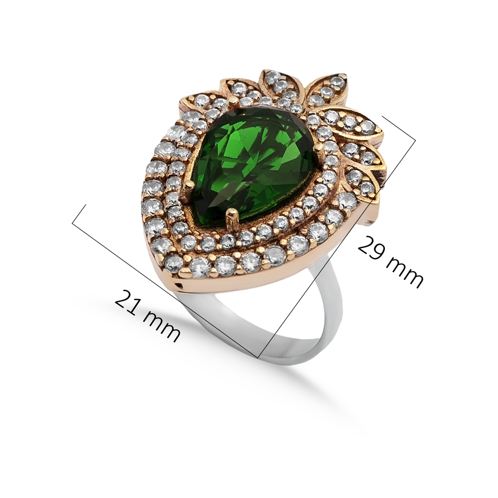 Emerald Pear Silver Ottoman Authentic Ring