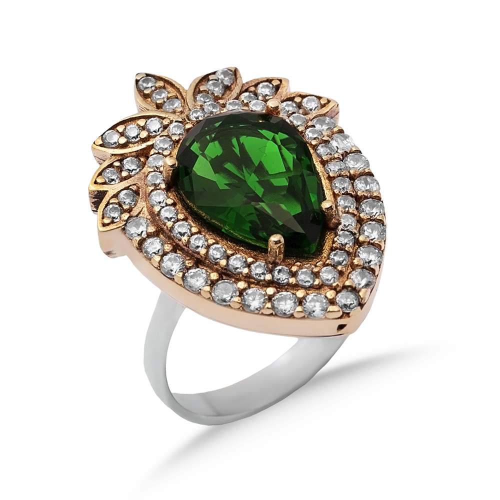 Emerald Pear Silver Ottoman Authentic Ring
