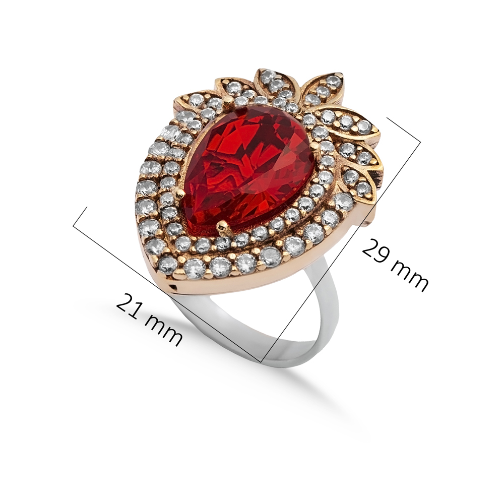 Garnet Pear Silver Ottoman Authentic Ring