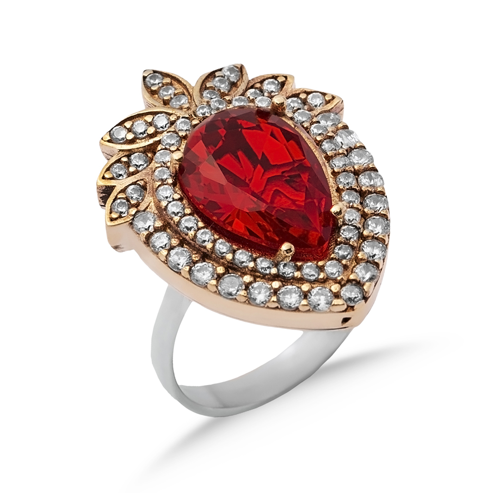 Garnet Pear Silver Ottoman Authentic Ring