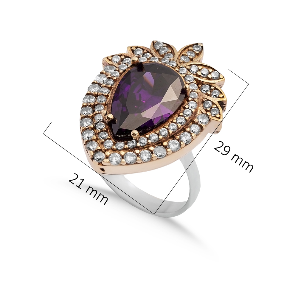 Amethyst Pear Silver Ottoman Authentic Ring