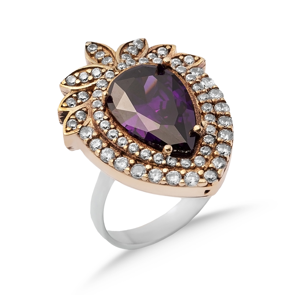 Amethyst Pear Silver Ottoman Authentic Ring