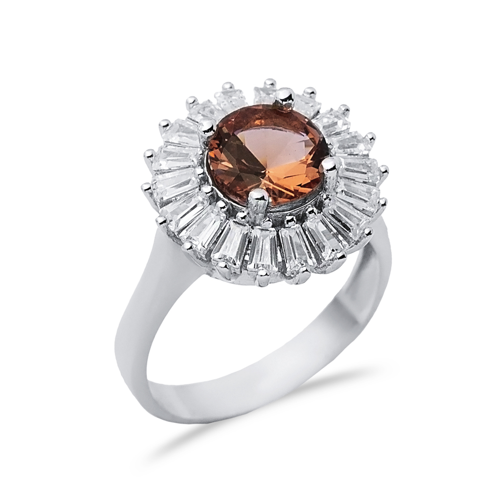 Round Baguette Cluster Silver Zultanite Ring
