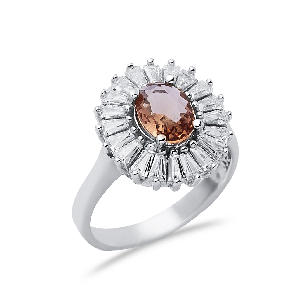 Oval Baguette Cluster Silver Zultanite Ring
