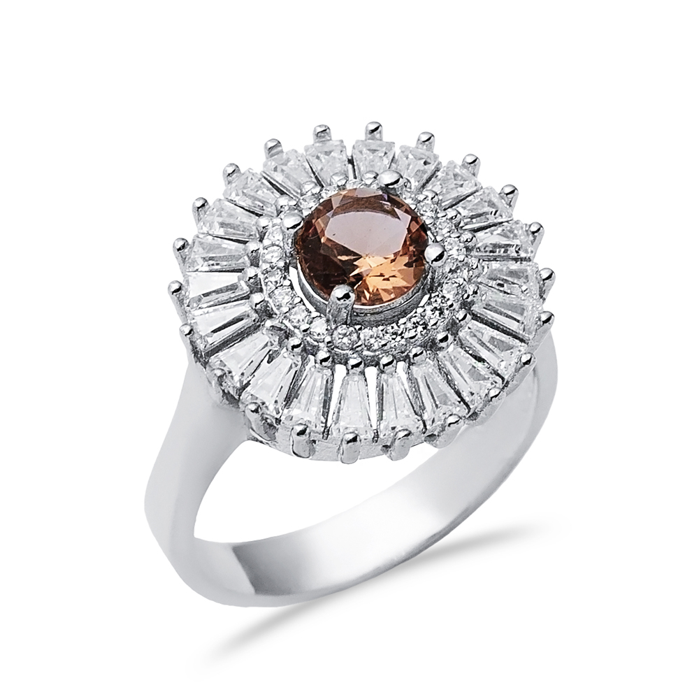 Ø18 mm Round Baguette Cluster Silver Zultanite Ring