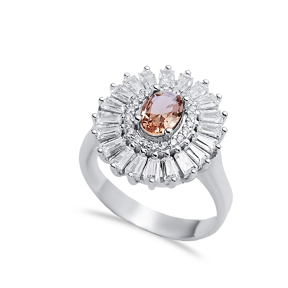 Shiny CZ Oval Baguette Cluster Silver Zultanite Ring