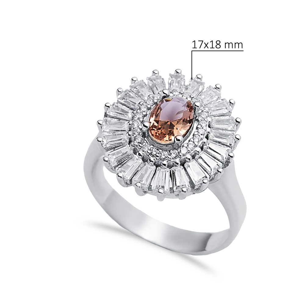 Shiny CZ Oval Baguette Cluster Silver Zultanite Ring