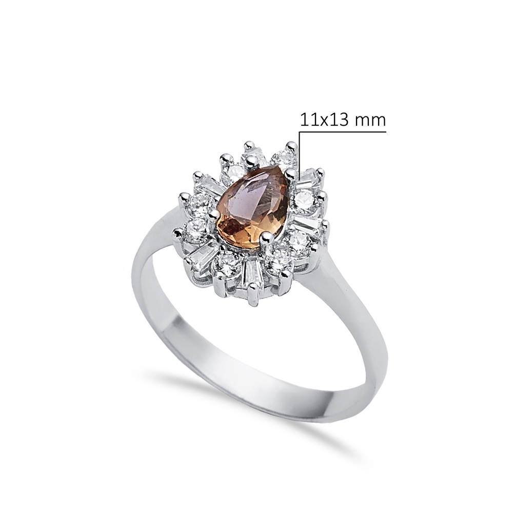 Pear Shape Cluster Silver Zultanite Ring
