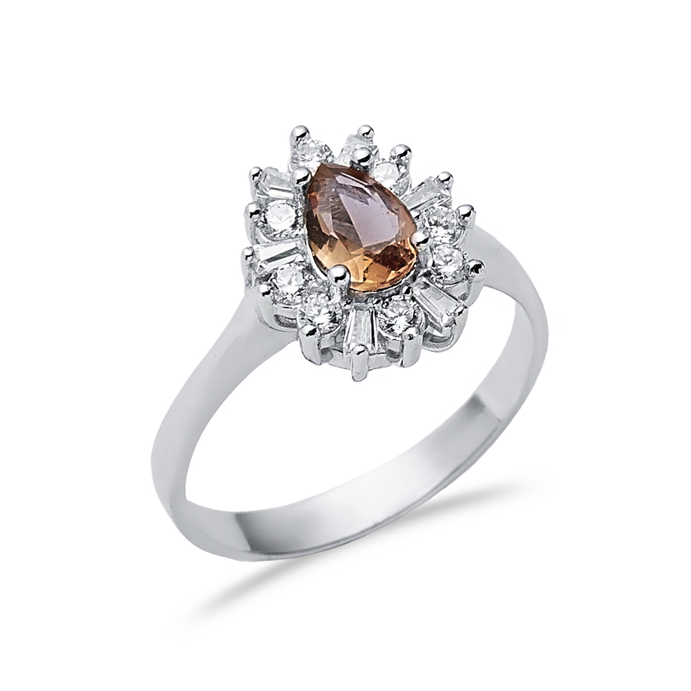 Pear Shape Cluster Silver Zultanite Ring