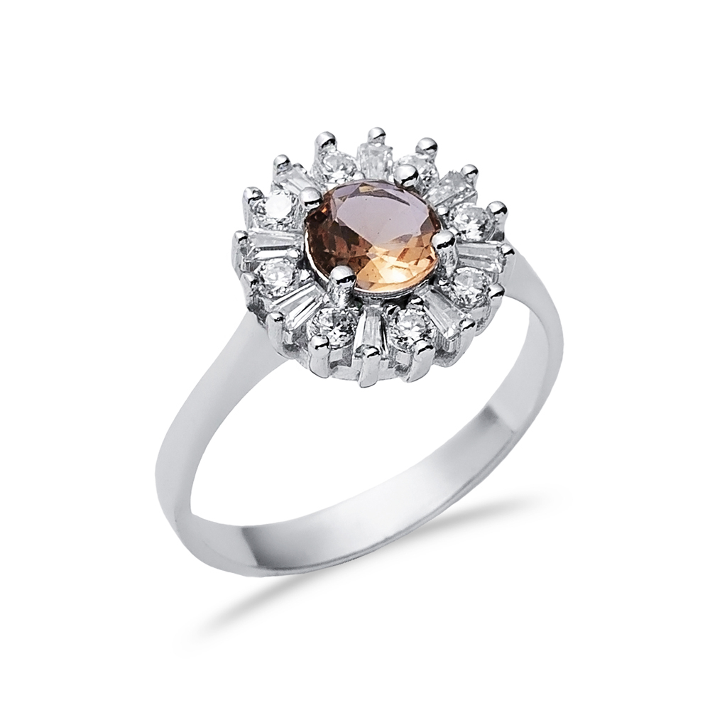 Round Baguette Cluster Silver Zultanite Ring