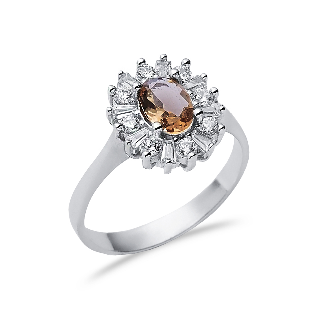 Oval Baguette Cluster Silver Zultanite Ring
