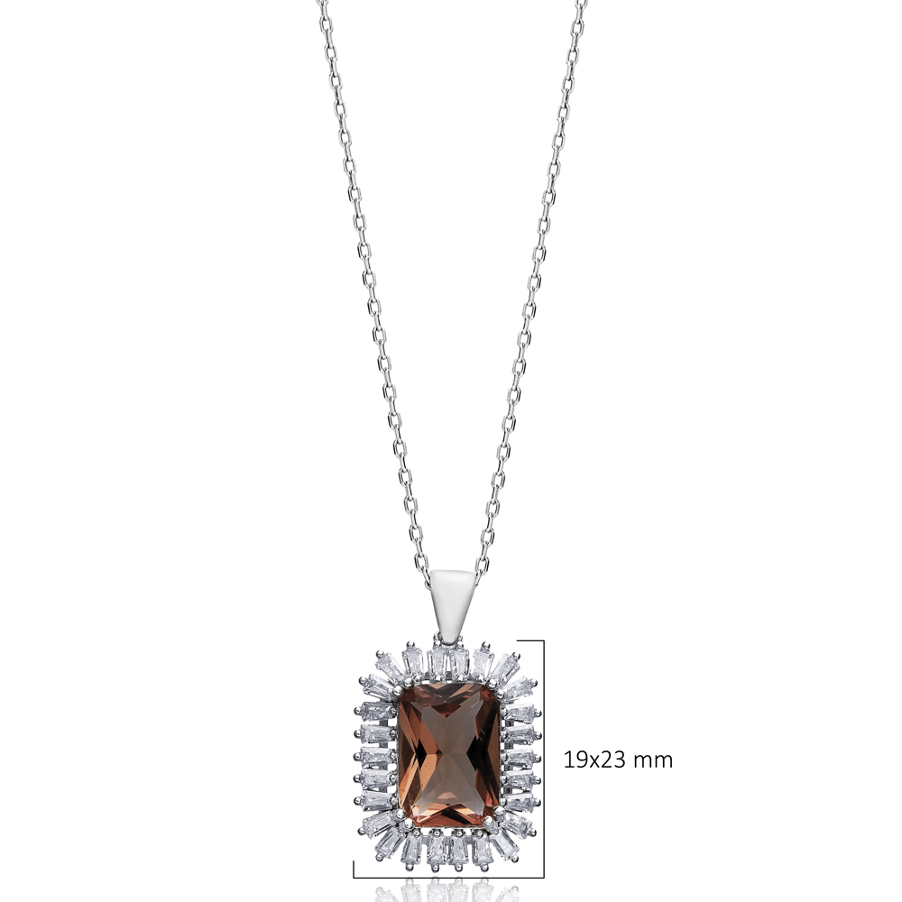 Zultanite Baguette Silver Charm Necklace
