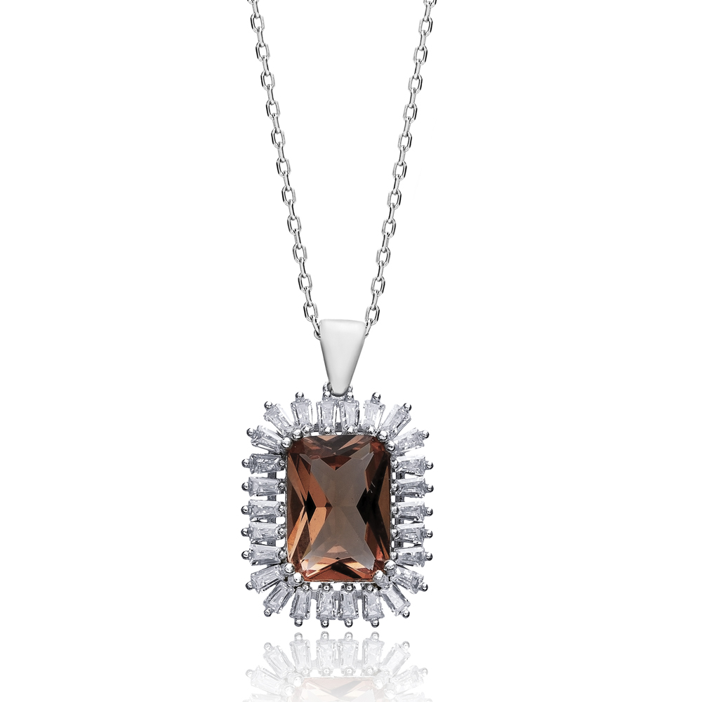 Zultanite Baguette Silver Charm Necklace