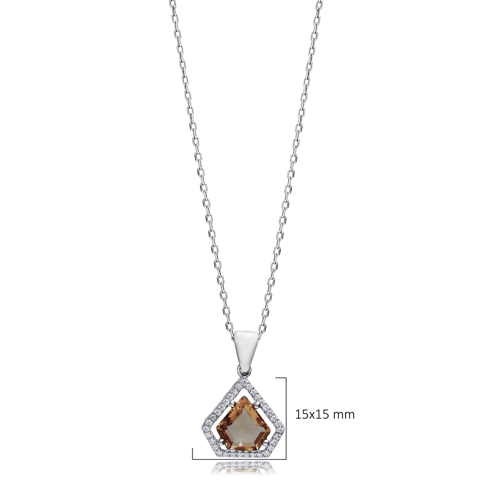 Pentagon Zultanite CZ Silver Charm Necklace