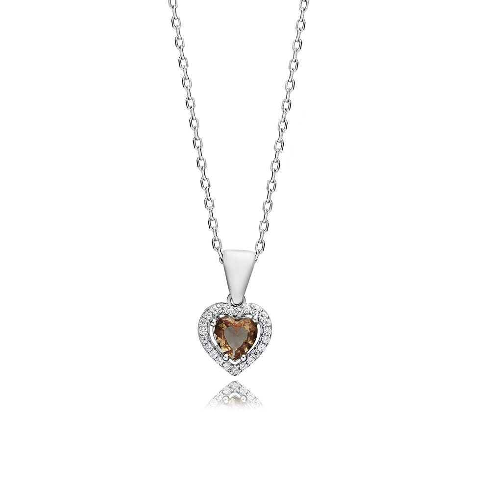 10 mm Heart Zultanite CZ Silver Charm Necklace