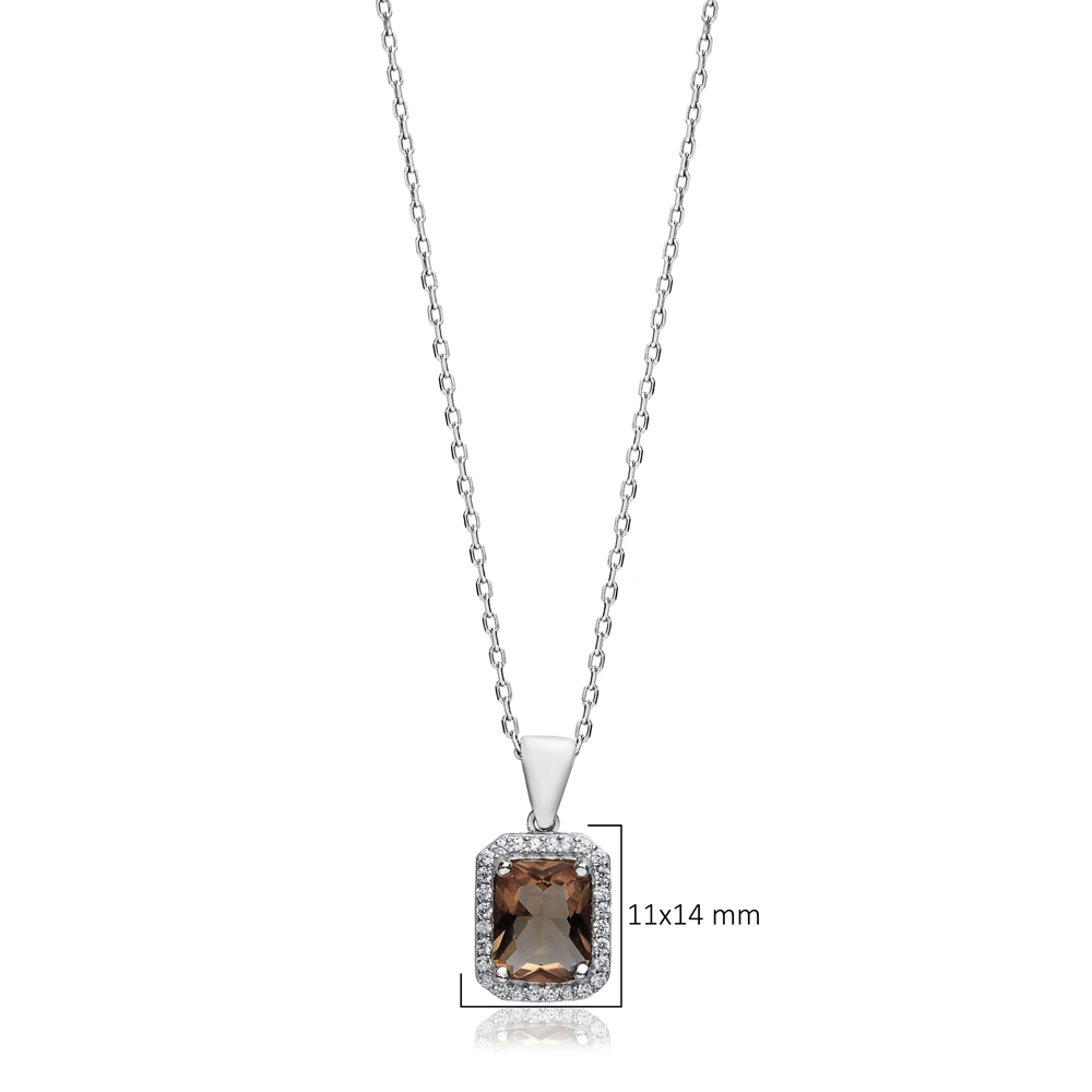 Rectangle Zultanite CZ Silver Charm Necklace
