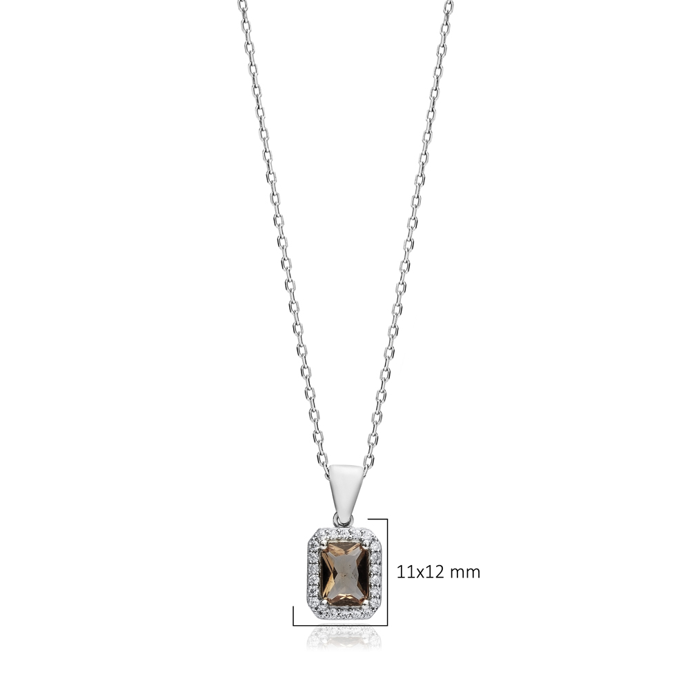 Rectangle Zultanite CZ Silver Charm Necklace