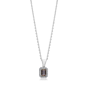 Charm Necklace Rectangle Zultanite CZ Silver